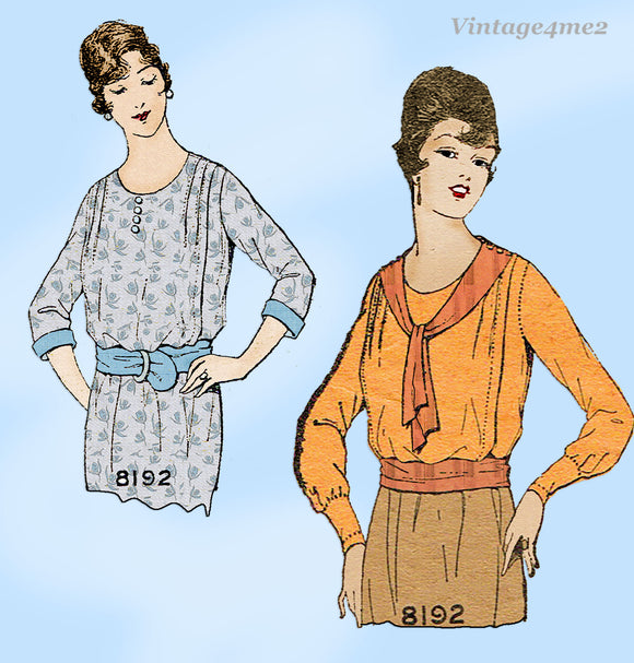 Pictorial Review 8192: 1910s Rare Misses Blouse Sz 34 B Vintage Sewing Pattern