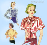 Pictorial Review 8957: 1930s Blouse 34 B Vintage Sewing Pattern Unusual Sleeve