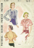 Pictorial Review 8957: 1930s Blouse 34 B Vintage Sewing Pattern Unusual Sleeve
