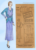 Pictorial Review 5775: 1930s Stylish Misses Street Dress Sz 39 B Vintage Sewing Pattern