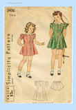 Simplicity 3436: 1940s Cute Toddler Girls Princess Dress Size 6 Vintage Sewing Pattern