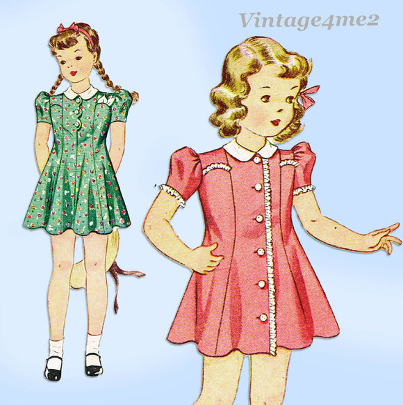 Simplicity 3436: 1940s Cute Toddler Girls Princess Dress Size 6 Vintage Sewing Pattern