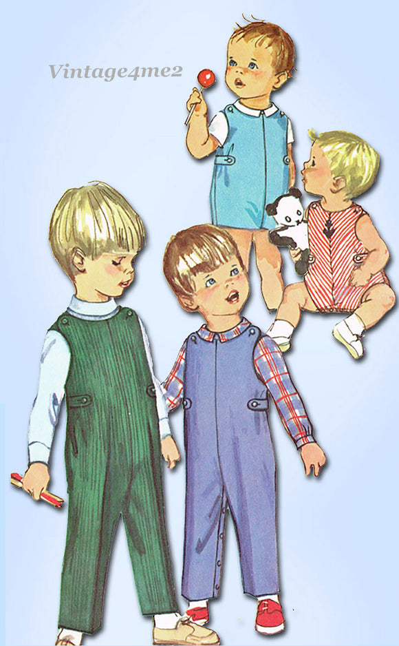1960s Vintage Simplicity Sewing Pattern 6157 Toddlers Romper or Overalls Size 2