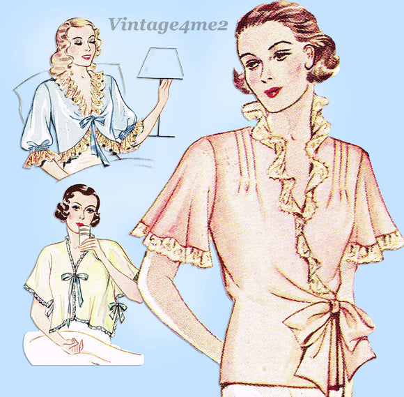 1930s Vintage Simplicity Sewing Pattern 1559 Misses Bedjacket Size 32 to 34 Bust