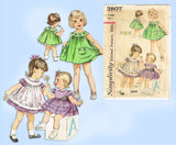 1960s Vintage Simplicity Sewing Pattern 3807 Baby Girls Dress and Pinafore Sz 1
