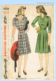 Simplicity 4594: 1940s WWII Misses Day Dress Size 34 B Vintage Sewing Pattern