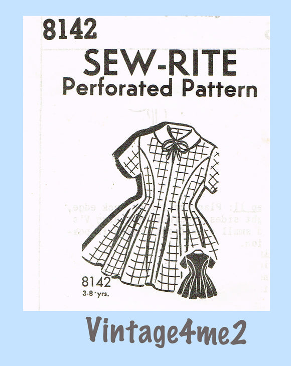 Sew Rite 8142: 1950s Cute Uncut Toldder Girls Dress Sz 3 Vintage Sewing Pattern