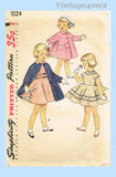 1950s Vintage Simplicity Sewing Pattern 1024 Uncut Toddler Girls Dress & Coat Sz 4