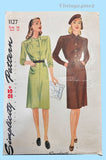 1940s Vintage Simplicity Sewing Pattern 1127 Misses WWII Day Dress Size 34 B
