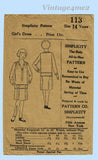 1920s Vintage Simplicity Sewing Pattern 113 Sweet Little Girls Flapper Dress Size 14