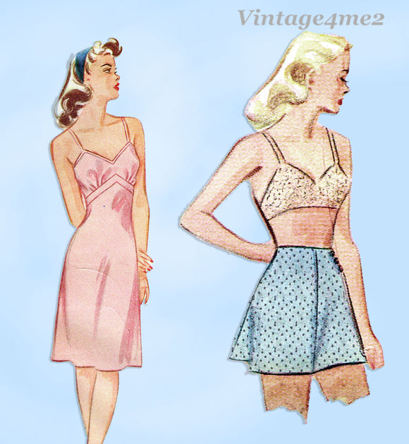 Simplicity 1144: 1940s Misses WWII Slip and Panties Sz 34 B Vintage Sewing Pattern