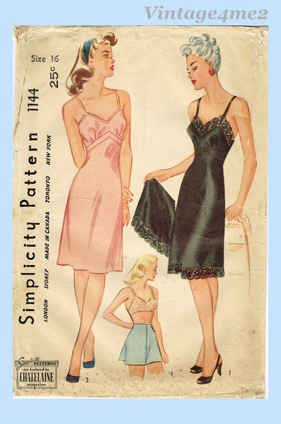 Simplicity 1144: 1940s Misses WWII Slip and Panties Sz 34 B Vintage Sewing Pattern