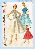Simplicity 1154: 1950s Misses Empire Waist Dress Sz 34 B Vintage Sewing Pattern