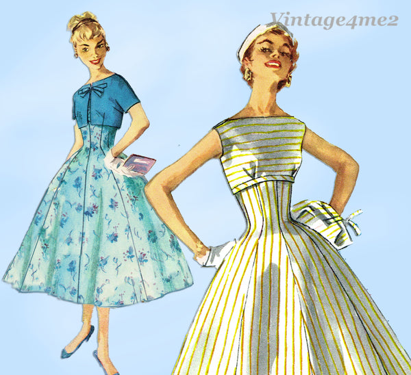 Simplicity 1154: 1950s Misses Empire Waist Dress Sz 34 B Vintage Sewing Pattern