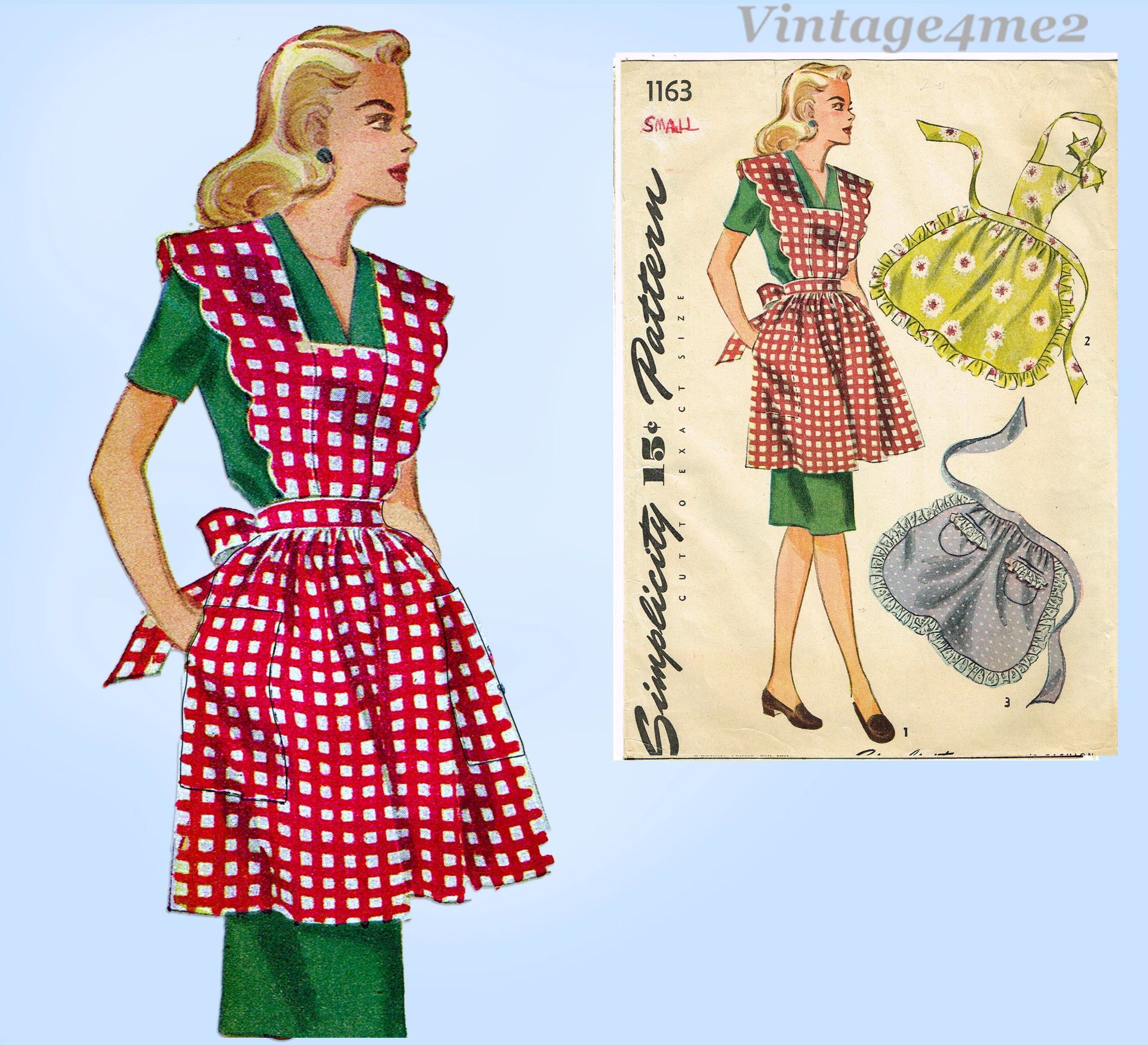 1940s Vintage Simplicity Sewing Pattern 1163 WWII Misses Apron SM