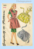 1940s Vintage Simplicity Sewing Pattern 1163 WWII Misses Full or Half Apron SM