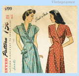 Simplicity 1199: 1940s WWII Misses Wrap Dress Sz 34 B Vintage Sewing Pattern