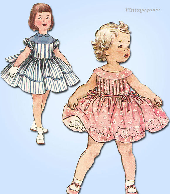 1950s Vintage Simplicity Pattern 1220 Uncut Toddler Girls Tucked Dress Size 3