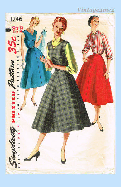 1950s Vintage Simplicity Sewing Pattern 1246 Misses Dress Jumper Blouse