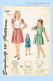 1940s Vintage Simplicity Pattern 1267 Uncut Toddler Girls WWII Dress Size 6