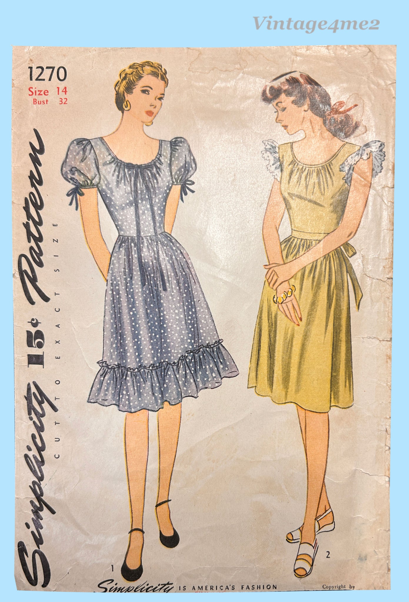 1940s Vintage Simplicity Sewing Pattern 1270 Misses WWII Day Dress 32B Vintage4me2 1940s Vintage Simplicity Sewing Pattern 1270 Misses WWII Day Dress 32B Vintage4me2