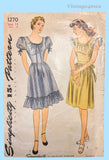 1940s Vintage Simplicity Sewing Pattern 1270 Misses WWII Day Dress Size 32 B