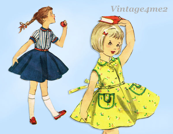 1950s Vintage Simplicity Sewing Pattern 1288 Cute Toddler Girls Sun Dress Size 4