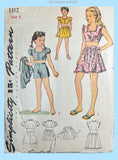 1940s Vintage Simplicity Sewing Pattern 1312 Girls 3 Piece Playsuit Size 8 26B