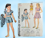 1940s Vintage Simplicity Sewing Pattern 1312 Girls 3 Piece Playsuit Size 8 26B