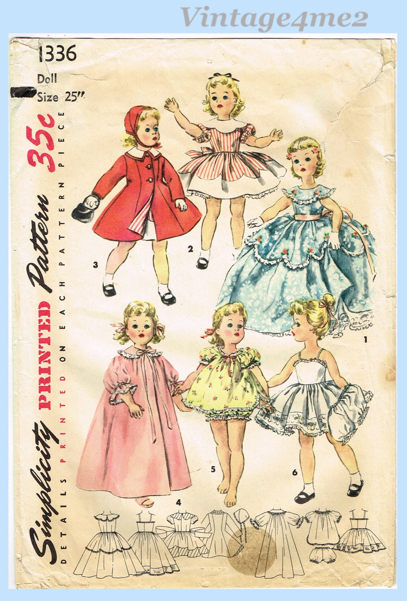 1950s VTG Simplicity Sewing Pattern 1336 Sweet Sue 25in Doll