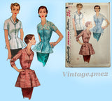 Simplicity 1344: 1950s Uncut Misses Tunic Blouse Sz 38 B Vintage Sewing Pattern