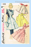 1950s Vintage Simplicity Sewing Pattern 1358 Misses Full Bib Apron & Mitt Small