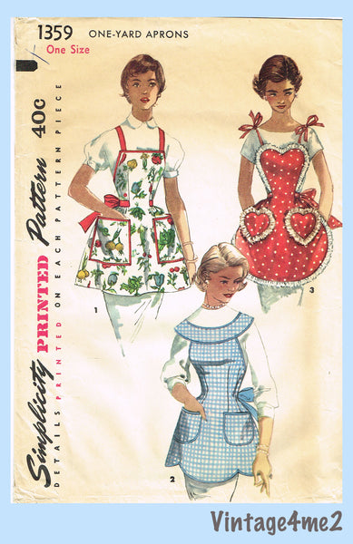 1950s Vintage Simplicity Sewing Pattern 1359 1 Yard Heart Pocket Apron –  Vintage4me2