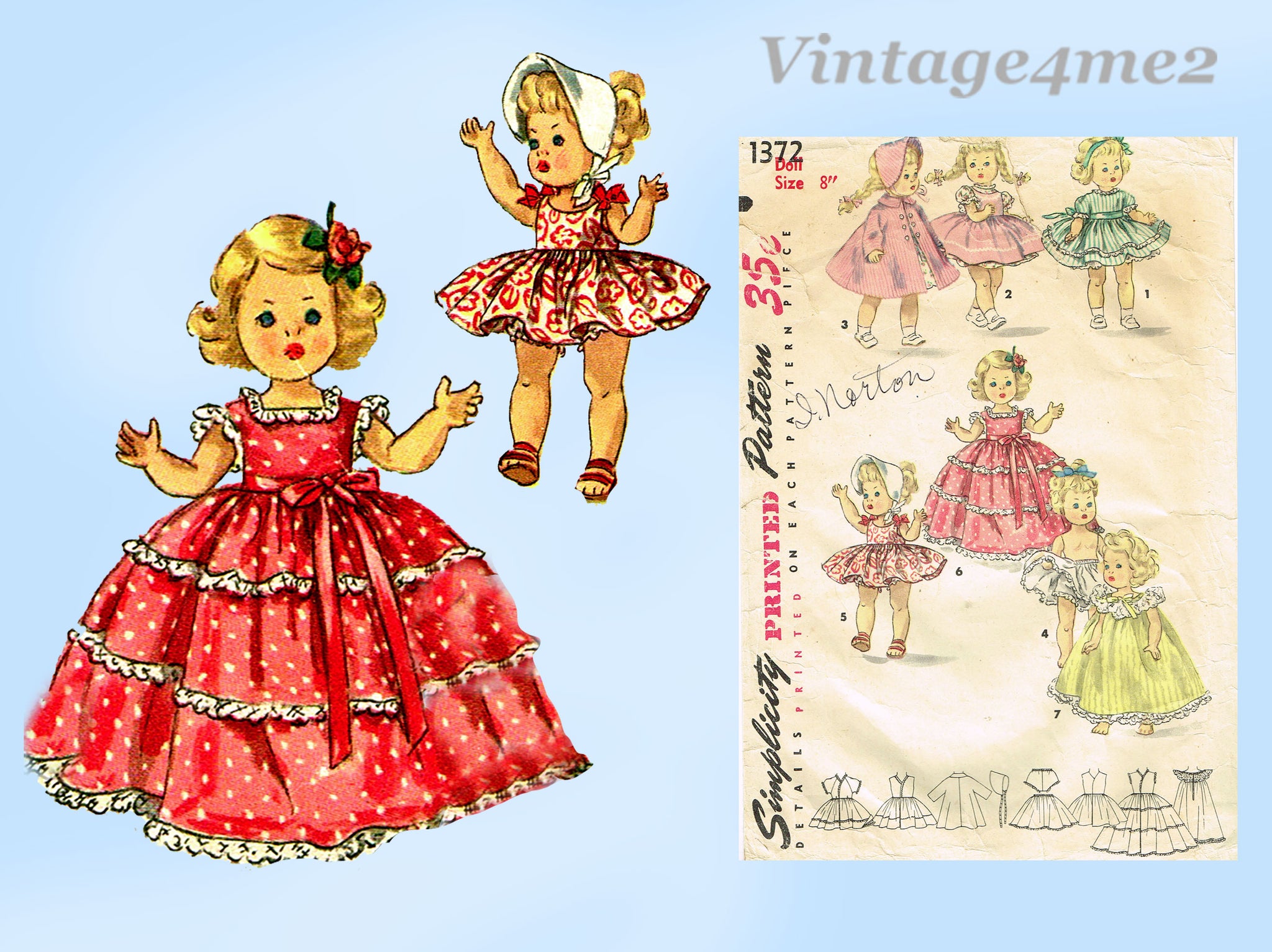 1950s Vintage Simplicity Sewing Pattern 1372 8in Ginny Doll Clothes –  Vintage4me2