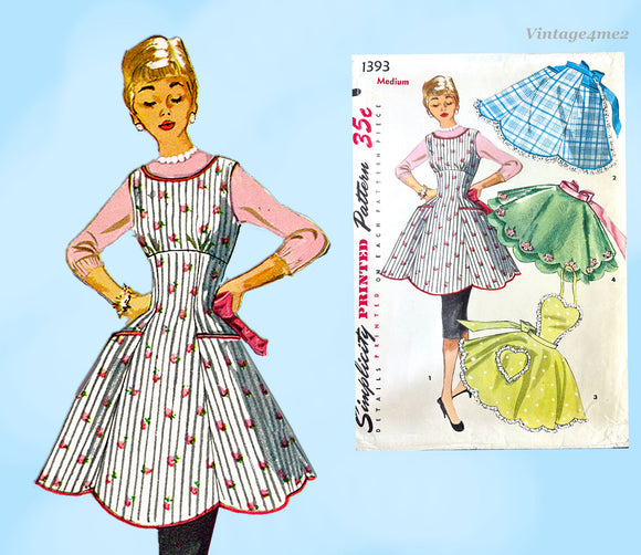 1950s Vintage Simplicity Sewing Pattern 1393 Misses Fitted Bib Apron Darling