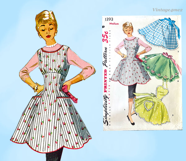 1950s Vintage Simplicity Sewing Pattern 1393 Misses Fitted Bib Apron Darling