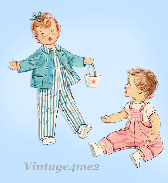 Simplicity 1436: 1950s Infant Overalls and Topper Sz 6mos Vintage Sewing Pattern