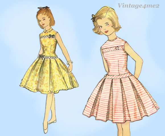 1950s Vintage Simplicity Sewing Pattern 1496 Sweet Little Girls Dress Sz 12