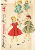 Simplicity 1499: 1950s Sweet Toddler Girls Dress Size 4 Vintage Sewing Pattern