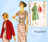 Simplicity 1505: 1950s Misses Dress & Swagger Coat Sz 30B Vintage Sewing Pattern