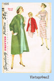 Simplicity 1505: 1950s Misses Dress & Swagger Coat Sz 30B Vintage Sewing Pattern