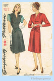 1940s Vintage Simplicity Sewing Pattern 1517 WWII Misses Dinner Dress Sz 30 Bust