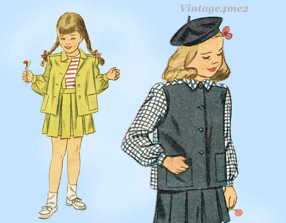 Simplicity 1527: 1940s Toddler Color Block Suit sz2 Vintage Sewing Pattern WWII