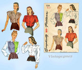 Simplicity 1538: 1940s Cute WWII Misses Blouse Sz 14 Vintage Sewing Pattern