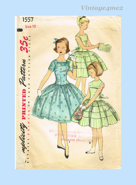 1950s Vintage Simplicity Sewing Pattern 1557 Cute Little Girls Party Dress Sz 10