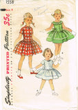 Simplicity 1558: 1950s Sweet Toddler Girls Dress Size 4 Vintage Sewing Pattern