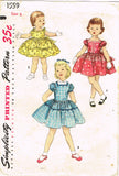 Simplicity 1559: 1950s Sweet Toddler Girls Dress Size 2 Vintage Sewing Pattern