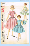 Simplicity 1561: 1950s Charming Little Girls Dress Size 7 Vintage Sewing Pattern