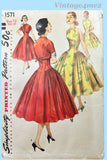 Simplicity 1571: 1950s Chic Misses Cocktail Dress Sz 30 B Vintage Sewing Pattern