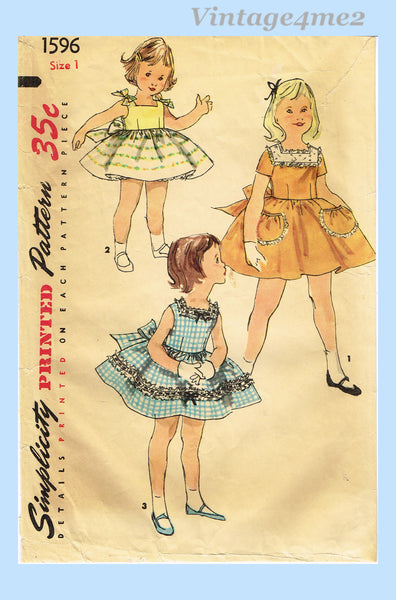 1950s Vintage Simplicity Sewing Pattern 1596 Cute Toddler Girls Party Dress